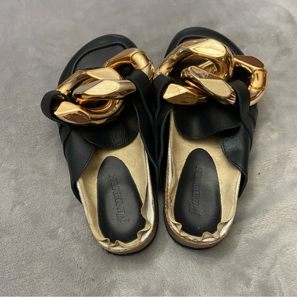 JW Anderson Black Leather Gold Chain Loafer Mules Size 6 - Picture 2 of 8